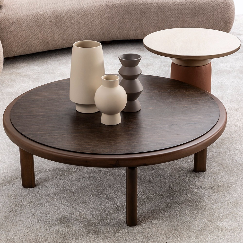 Morphose Veneer Wood Top Round Coffee Table, Honey