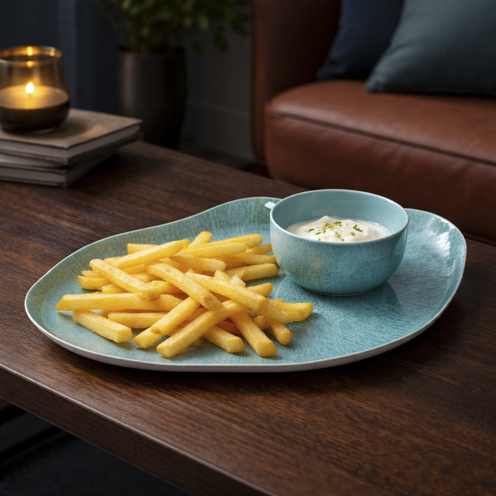 طقم كاثي المكون من قطعتين من أدوات تقديم رقائق البطاطس والصلصة، لون فيروزي - 34 × 24 سم