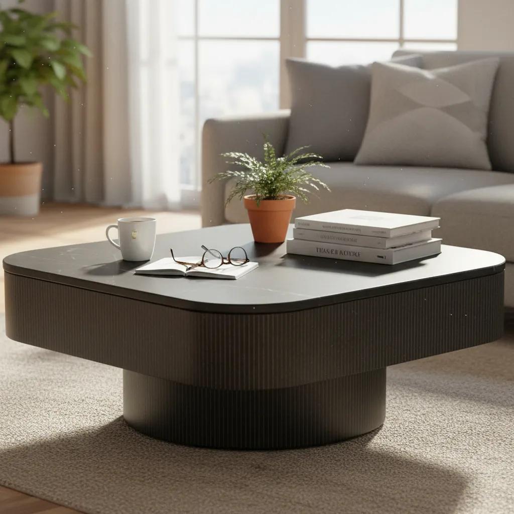 Hendrix Marble Top Low Coffee Table, Black