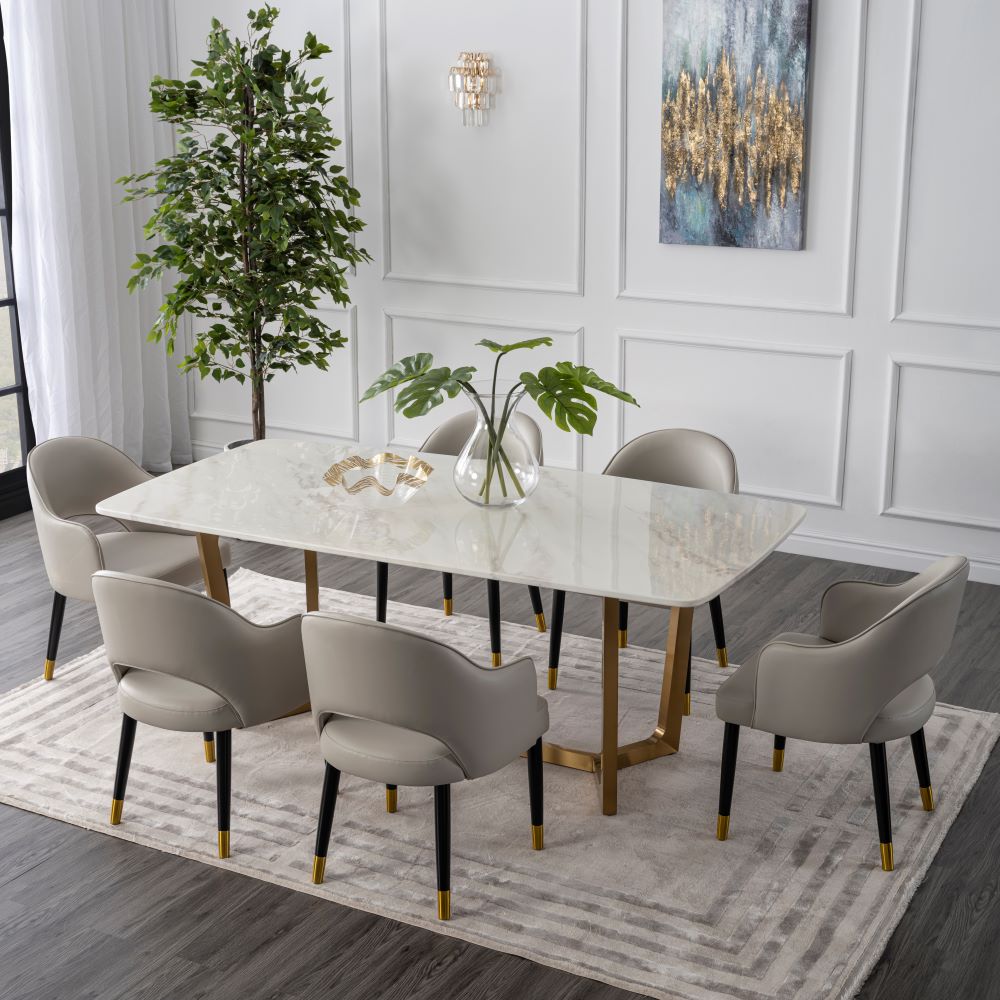 Toledo Dining Table, White & Gold