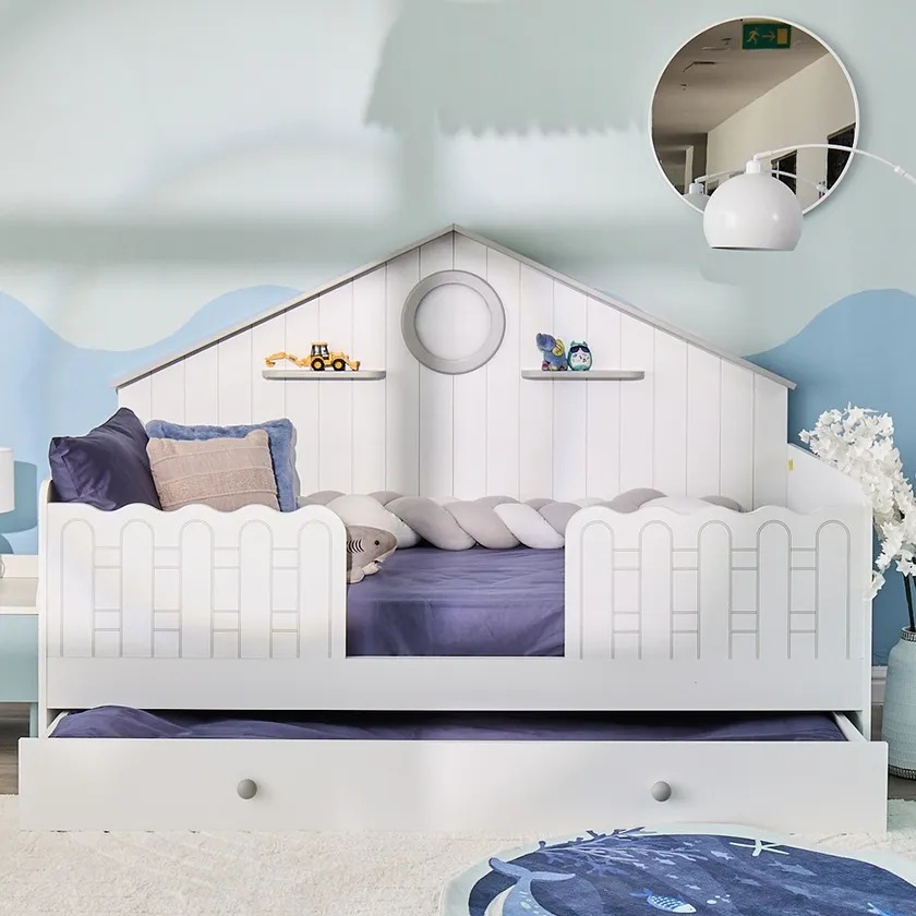 Alvin Single-Sized Bed with Pull-Out, Grey - 90x190cm