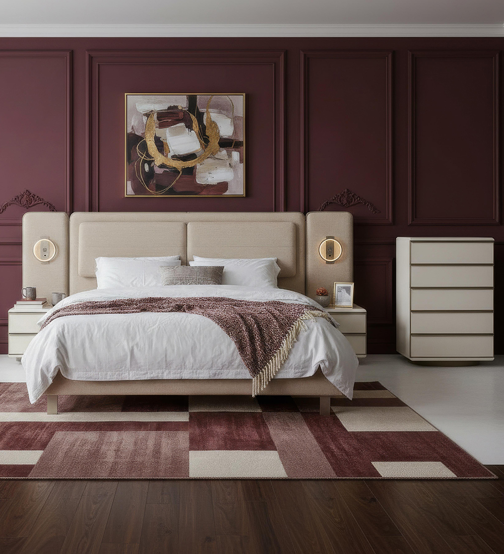 Colins 4-Piece Bedroom Set with King-Sized Bed, 2 Nightstands & Chest of 5 Drawers, Beige - 180x200cm