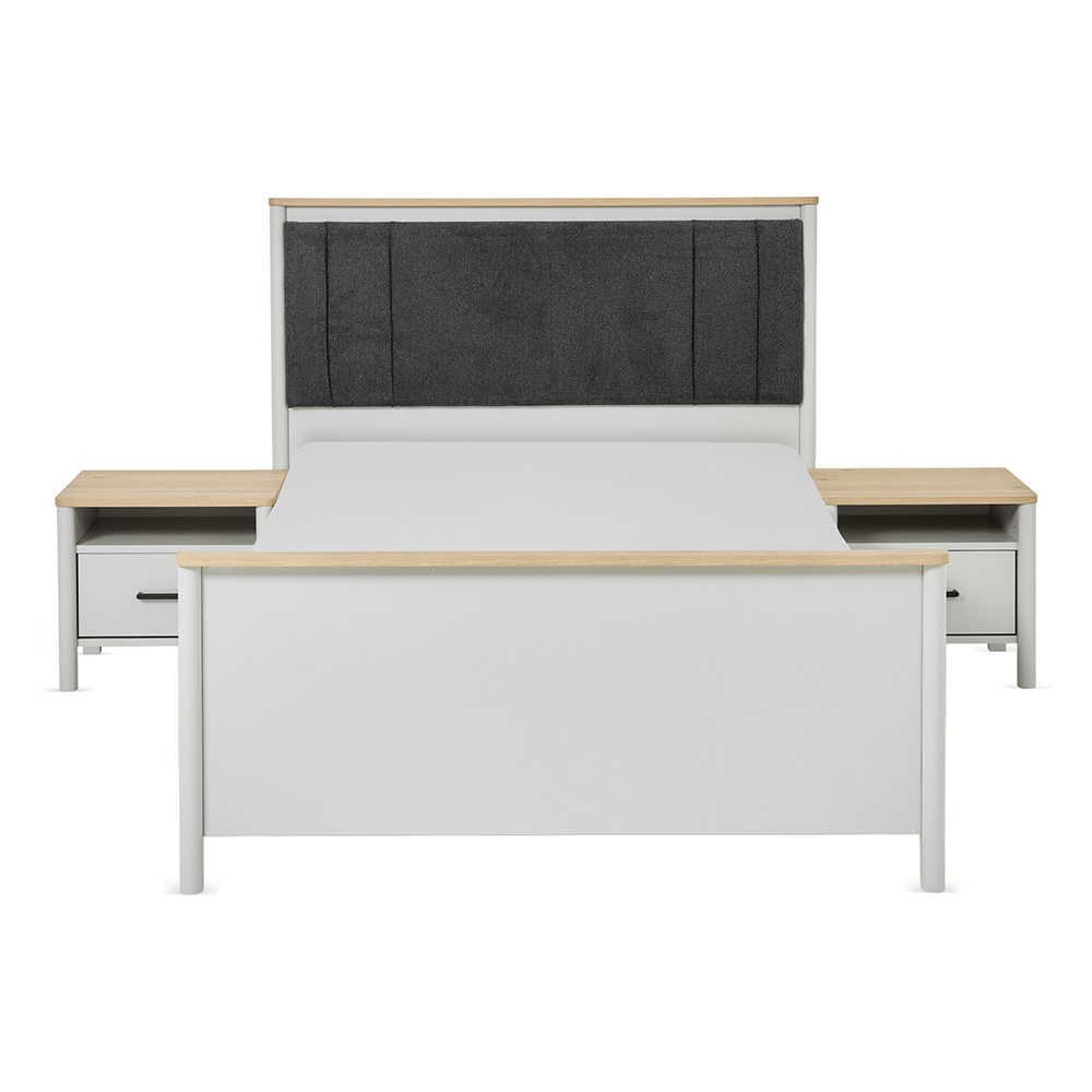Frost Double Sized Bed & Two Single Drawer Nightstands, Grey