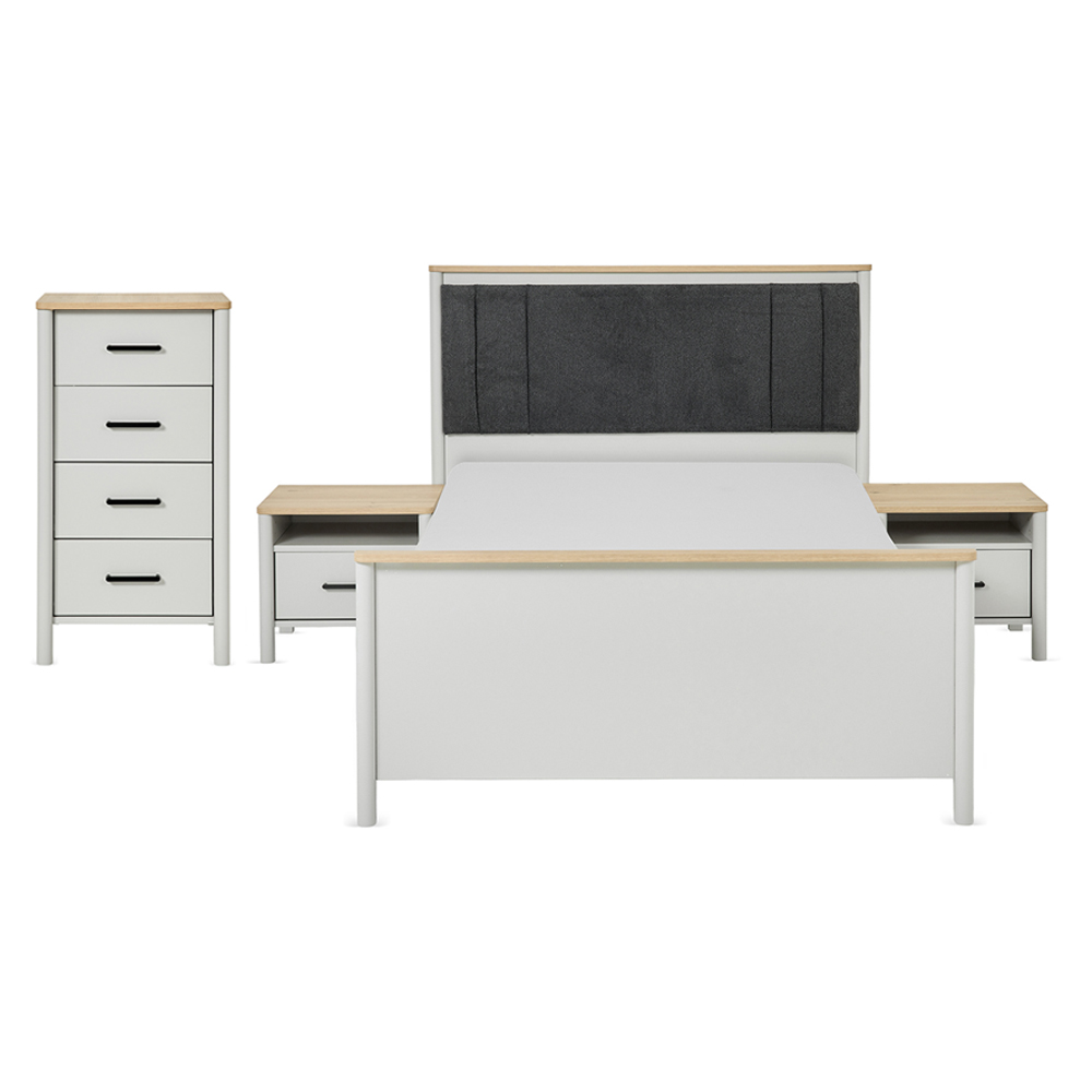 Frost Double Sized Bed With Two Single Drawer Nightstands & Chest of 4 Drawers, Grey