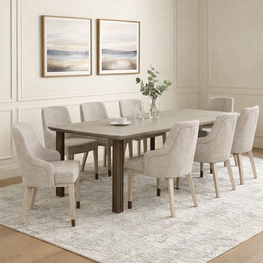 Ibiza 1+8 Dining Set, Light Grey & Brown - 280x115 cm