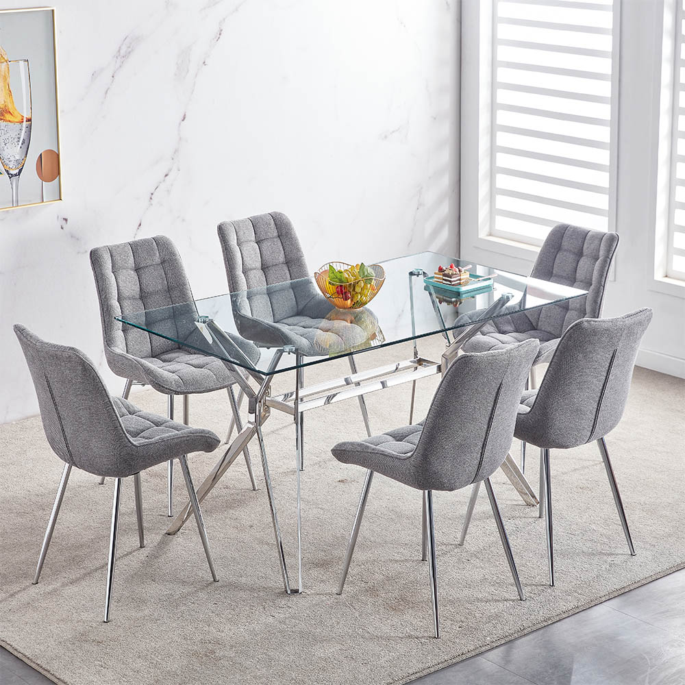 Jeni 6-Seater Dining Table, Silver Steel - 160x75 cm