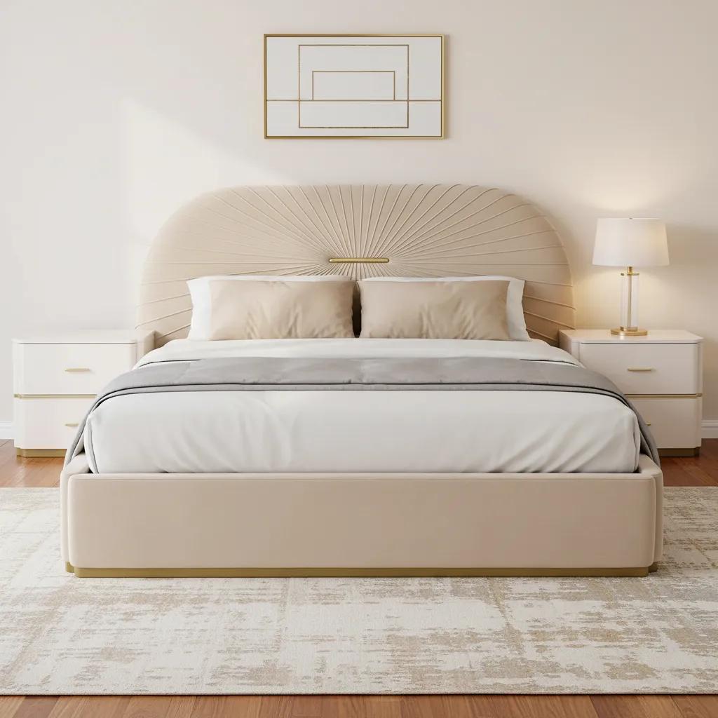 Lilia King-Sized Bed With 2 Dual Drawers Nightstands, Beige