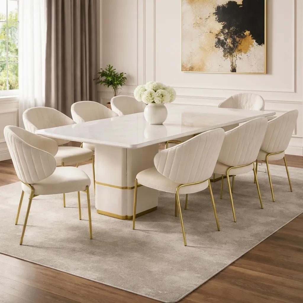 Lilia 8-Seater Dining Table With Dining Chairs, Beige