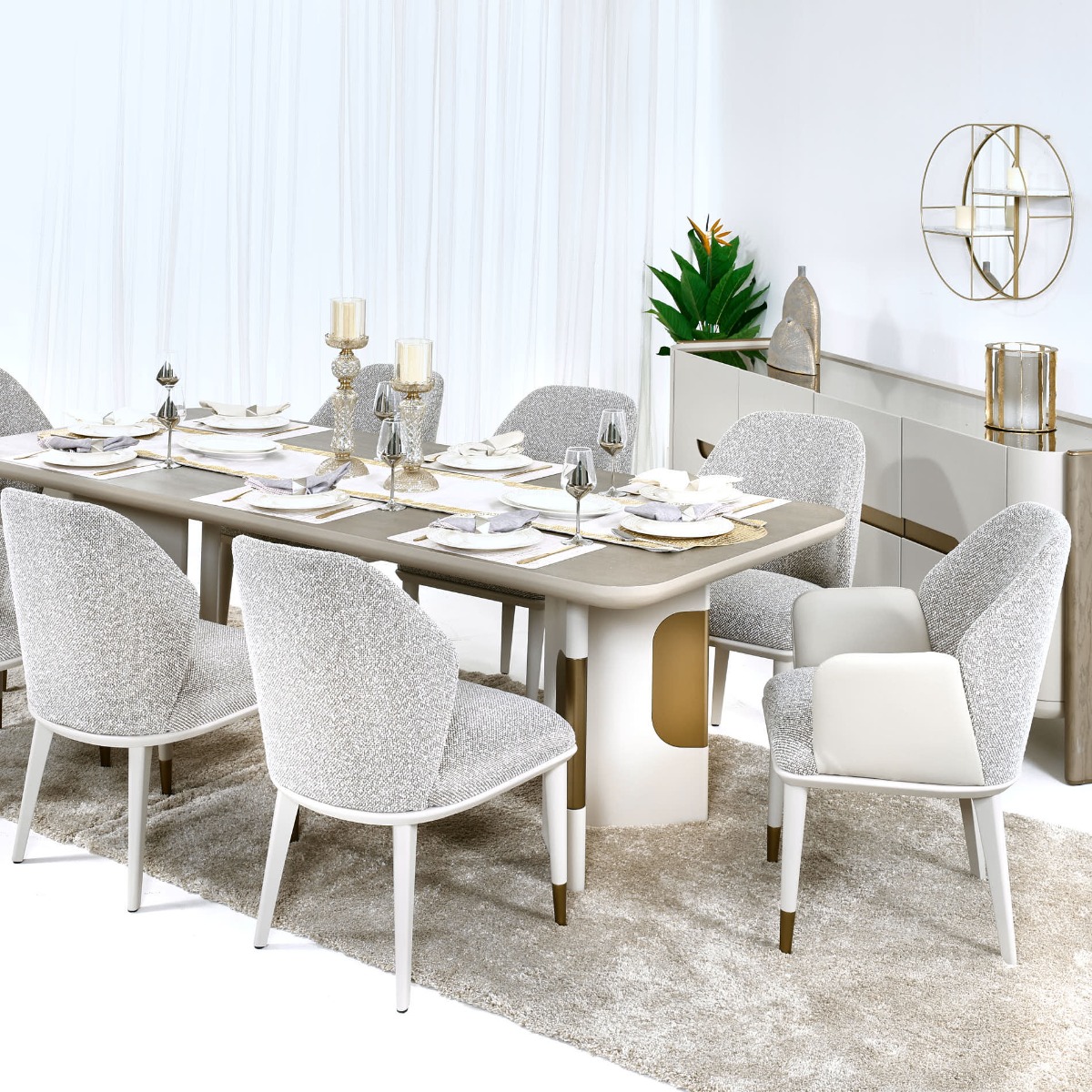 Milano Dining Set, Cream & Light Grey