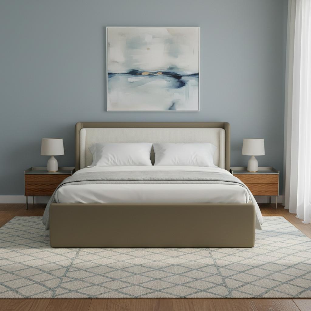 Yanson Super King Bed & 2-Drawer Nightstand, Beige